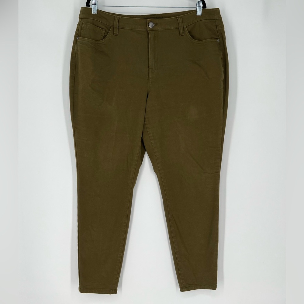 LANE BRYANT OLIVE BRUSHED COTTON BLEND STRAIGHT LEG JEANS W/FLATTERING STRETCH‎
